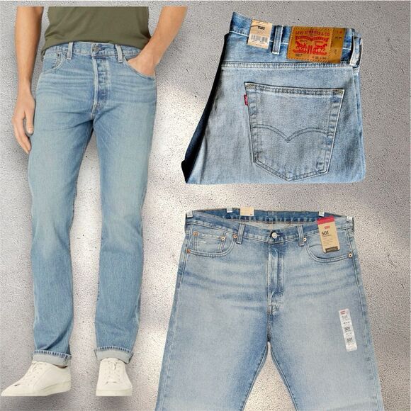 Levi’s 501 Original Fit Men’s Buttonfly Straight Leg Blue Jeans W38 L34 - Picture 1 of 16